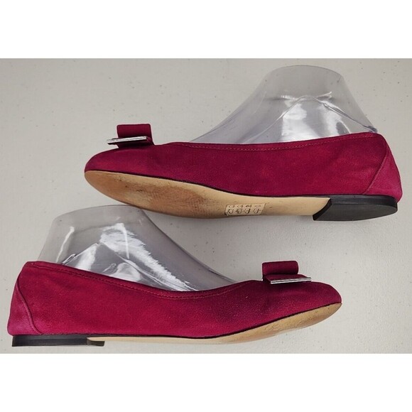 Michael Kors Kiera Suede Ballet Flats Deep Pink Size 6.5 M Bow Silver Logo - Picture 8 of 11